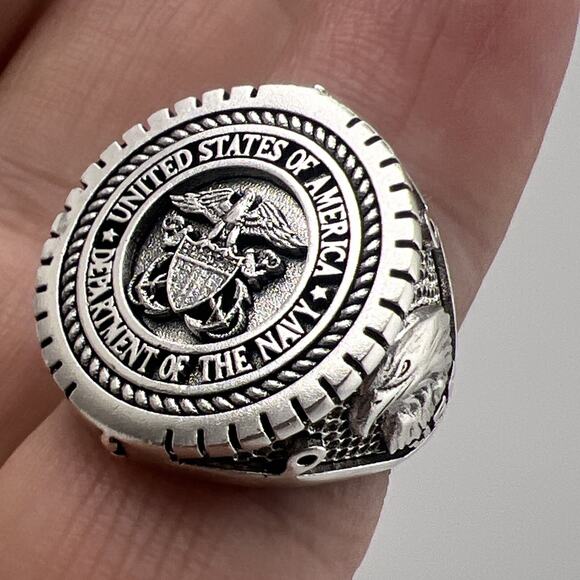 US NAVY 925 Sterling Silver Men’s Ring Size 8 - Picture 1 of 14